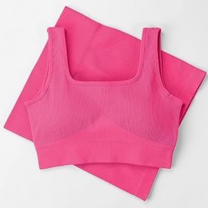 2 Piece Seamless Ribbed Crop Tank High Waist Shorts Yoga Outfits